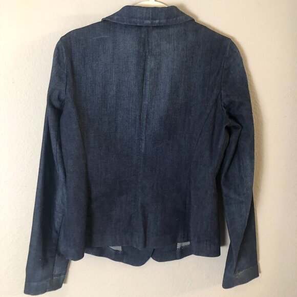 ANN TAYLOR LOFT Blue Denim Button Front Stretch Blazer Jacket - Picture 3 of 4